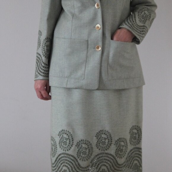 Christian Lacroix Bazar Suit Jacket Skirt Cashmere Wool Made in